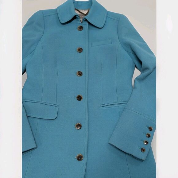Teal Italian Double Cloth Wool Blend Lady Day Trench Pea Coat Size 4T Classy - Picture 10 of 13